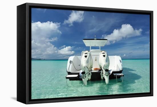 Beautiful Beach with Motor Boat at Boracay Island, Philippines-haveseen-Framed Premier Image Canvas