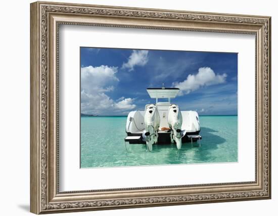 Beautiful Beach with Motor Boat at Boracay Island, Philippines-haveseen-Framed Photographic Print