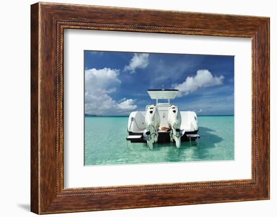 Beautiful Beach with Motor Boat at Boracay Island, Philippines-haveseen-Framed Photographic Print