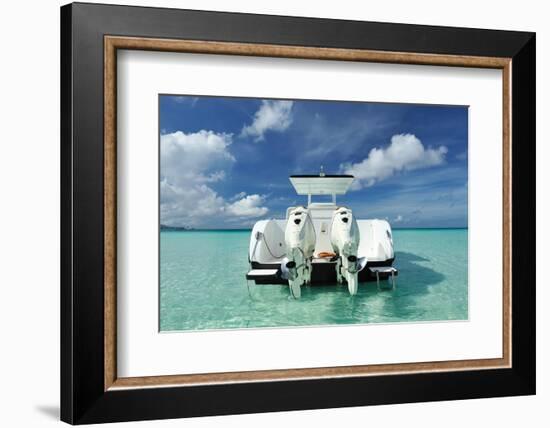 Beautiful Beach with Motor Boat at Boracay Island, Philippines-haveseen-Framed Photographic Print