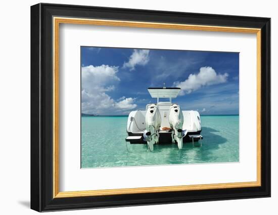 Beautiful Beach with Motor Boat at Boracay Island, Philippines-haveseen-Framed Photographic Print