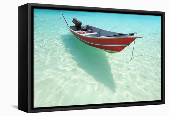 Beautiful Beach with Motor Boat at Perhentian Islands, Malaysia-haveseen-Framed Premier Image Canvas