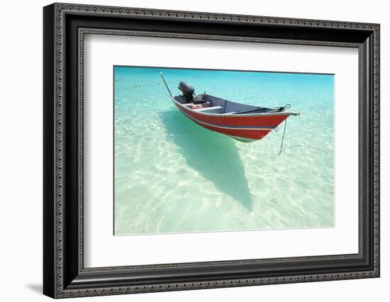 Beautiful Beach with Motor Boat at Perhentian Islands, Malaysia-haveseen-Framed Photographic Print