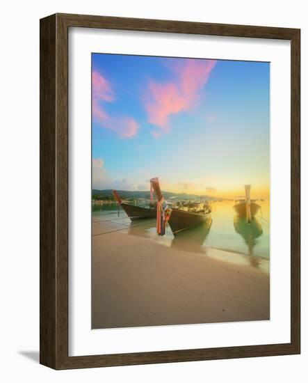 Beautiful Beach with River and Colorful Sky at Sunrise or Sunset, Thailand-Hanna Slavinska-Framed Photographic Print