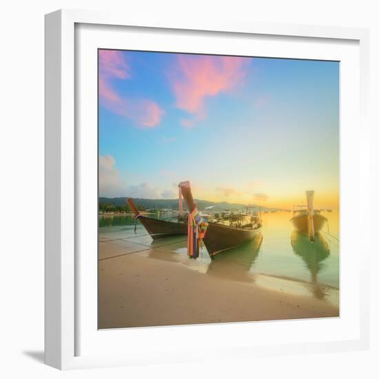 Beautiful Beach with River and Colorful Sky at Sunrise or Sunset, Thailand-Hanna Slavinska-Framed Photographic Print