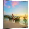 Beautiful Beach with River and Colorful Sky at Sunrise or Sunset, Thailand-Hanna Slavinska-Mounted Photographic Print