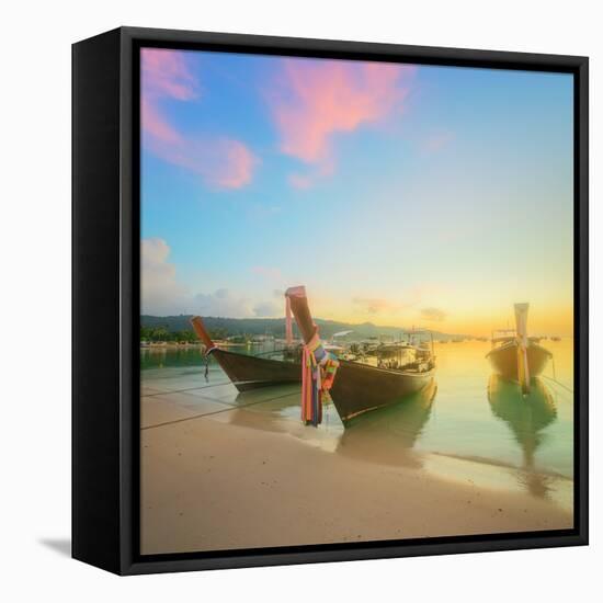 Beautiful Beach with River and Colorful Sky at Sunrise or Sunset, Thailand-Hanna Slavinska-Framed Premier Image Canvas