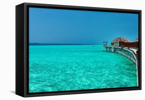 Beautiful Beach with Water Bungalows at Maldives-haveseen-Framed Premier Image Canvas