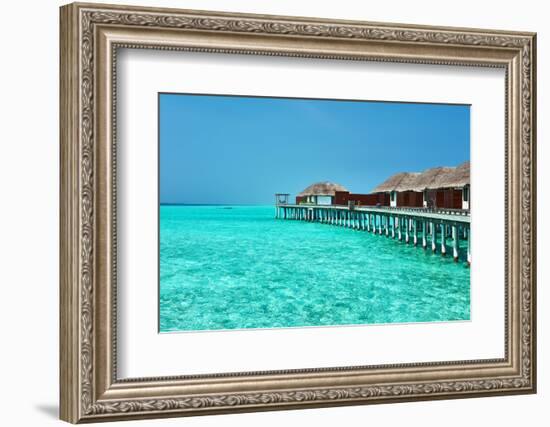 Beautiful Beach with Water Bungalows at Maldives-haveseen-Framed Photographic Print