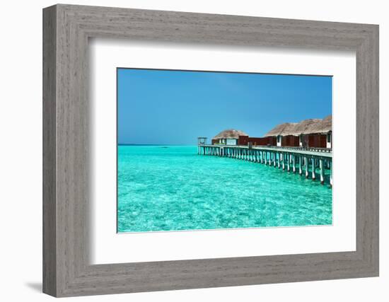 Beautiful Beach with Water Bungalows at Maldives-haveseen-Framed Photographic Print