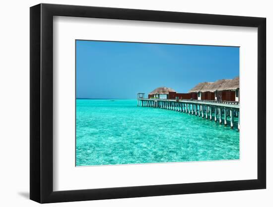 Beautiful Beach with Water Bungalows at Maldives-haveseen-Framed Photographic Print