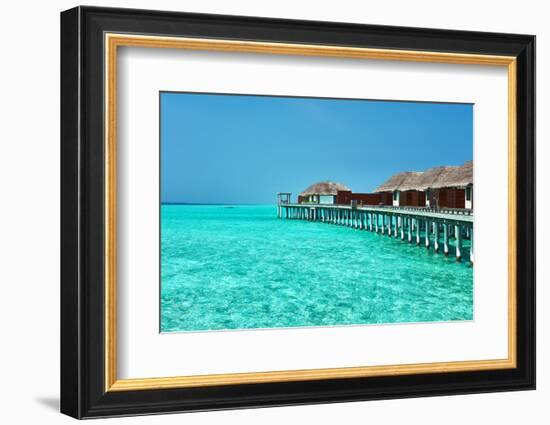 Beautiful Beach with Water Bungalows at Maldives-haveseen-Framed Photographic Print