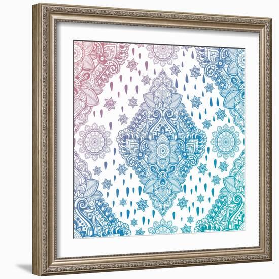 Beautiful Bohemian Floral Paisley Seamless Ornament. Folk Henna Tattoo Style Seamless Pattern. Indi-Katja Gerasimova-Framed Art Print