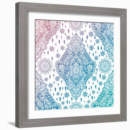 Beautiful Bohemian Floral Paisley Seamless Ornament. Folk Henna Tattoo Style Seamless Pattern. Indi-Katja Gerasimova-Framed Art Print