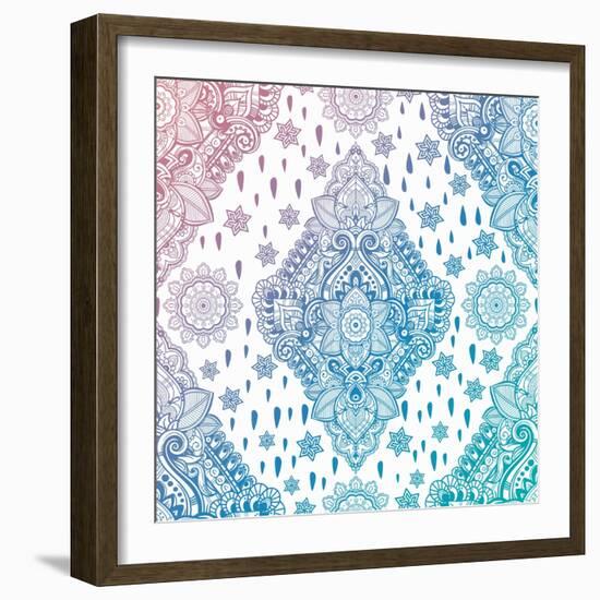 Beautiful Bohemian Floral Paisley Seamless Ornament. Folk Henna Tattoo Style Seamless Pattern. Indi-Katja Gerasimova-Framed Art Print