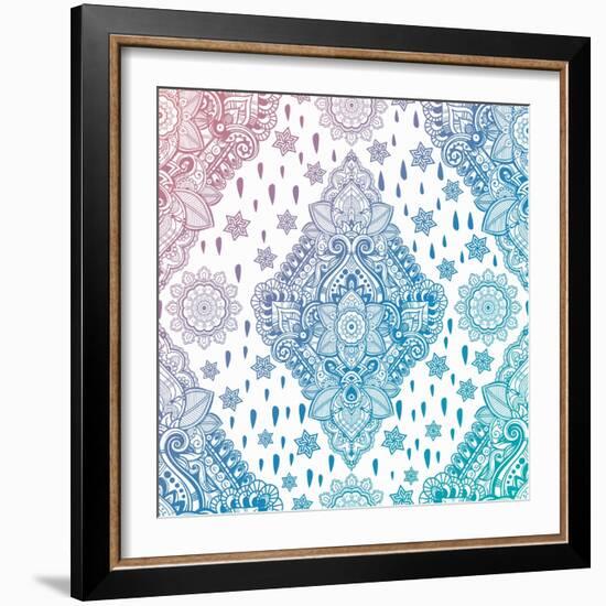 Beautiful Bohemian Floral Paisley Seamless Ornament. Folk Henna Tattoo Style Seamless Pattern. Indi-Katja Gerasimova-Framed Art Print