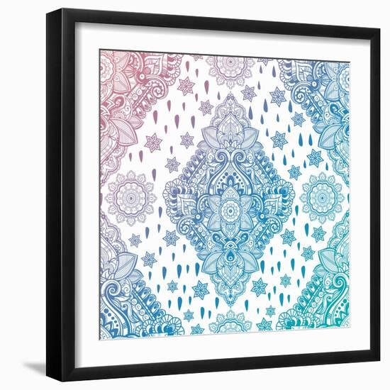 Beautiful Bohemian Floral Paisley Seamless Ornament. Folk Henna Tattoo Style Seamless Pattern. Indi-Katja Gerasimova-Framed Art Print