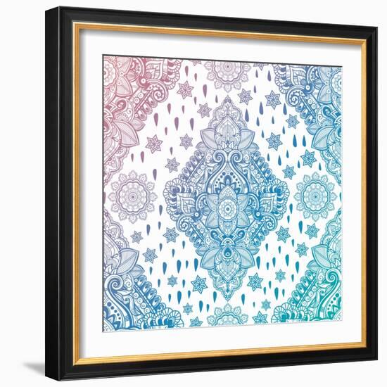 Beautiful Bohemian Floral Paisley Seamless Ornament. Folk Henna Tattoo Style Seamless Pattern. Indi-Katja Gerasimova-Framed Art Print