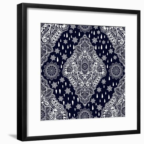 Beautiful Bohemian Floral Paisley Seamless Ornament. Folk Henna Tattoo Style Seamless Pattern. Indi-Katja Gerasimova-Framed Premium Giclee Print