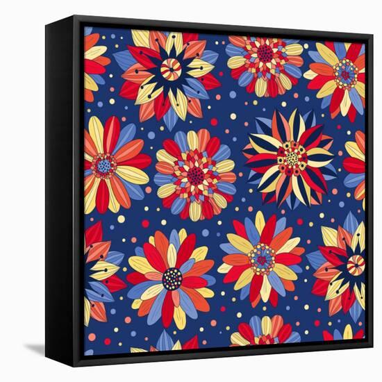 Beautiful Bright Flowers Blue-nad_o-Framed Stretched Canvas