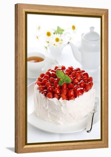 Beautiful Cake with Strawberries and Cream-legaa-Framed Premier Image Canvas