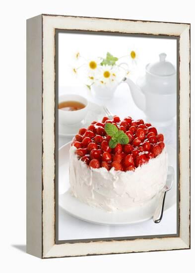 Beautiful Cake with Strawberries and Cream-legaa-Framed Premier Image Canvas