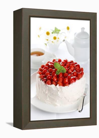 Beautiful Cake with Strawberries and Cream-legaa-Framed Premier Image Canvas