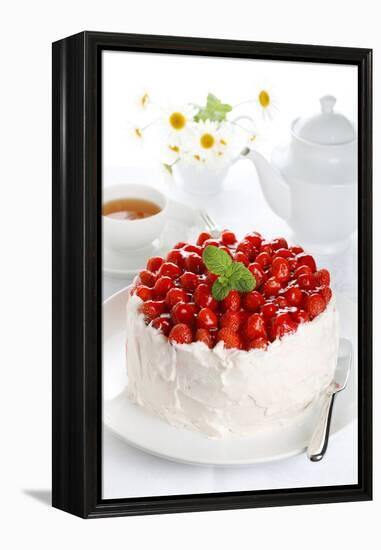 Beautiful Cake with Strawberries and Cream-legaa-Framed Premier Image Canvas