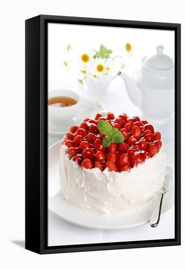 Beautiful Cake with Strawberries and Cream-legaa-Framed Premier Image Canvas