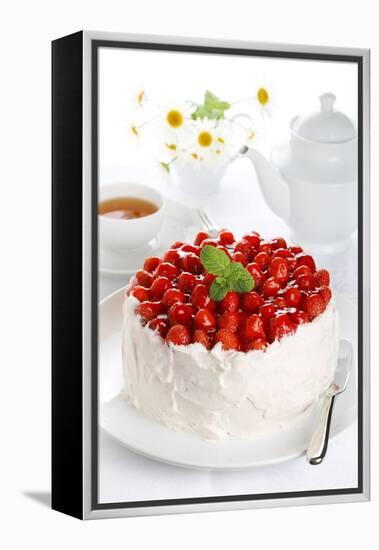 Beautiful Cake with Strawberries and Cream-legaa-Framed Premier Image Canvas