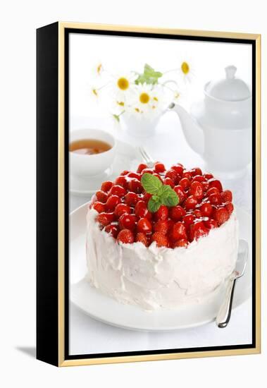 Beautiful Cake with Strawberries and Cream-legaa-Framed Premier Image Canvas