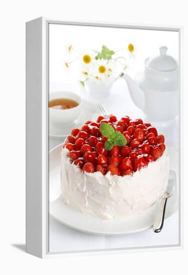 Beautiful Cake with Strawberries and Cream-legaa-Framed Premier Image Canvas