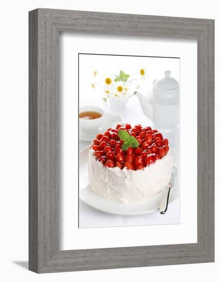 Beautiful Cake with Strawberries and Cream-legaa-Framed Photographic Print