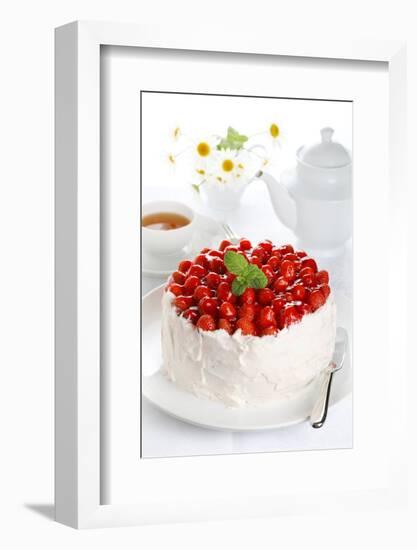 Beautiful Cake with Strawberries and Cream-legaa-Framed Photographic Print