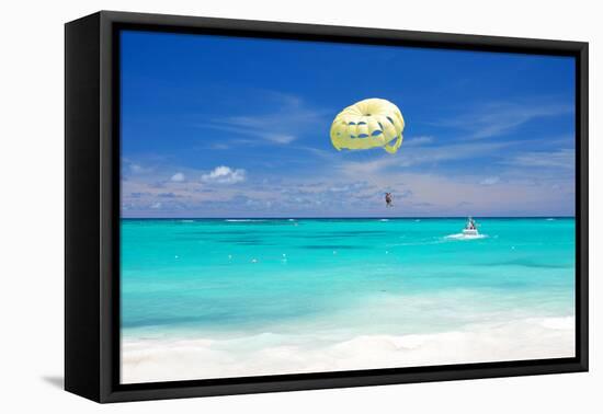 Beautiful Caribbean Beach in Dominican Republic. Unrecognizable People.-haveseen-Framed Premier Image Canvas