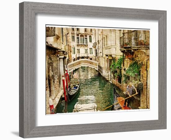 Beautiful Channels of Venice- Retro Styled Picture-Maugli-l-Framed Art Print