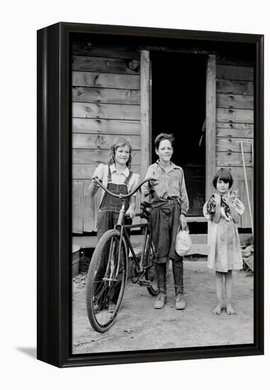 Beautiful Children with Bike and a Cat-Dorothea Lange-Framed Stretched Canvas