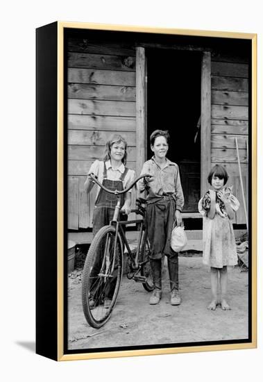 Beautiful Children with Bike and a Cat-Dorothea Lange-Framed Stretched Canvas