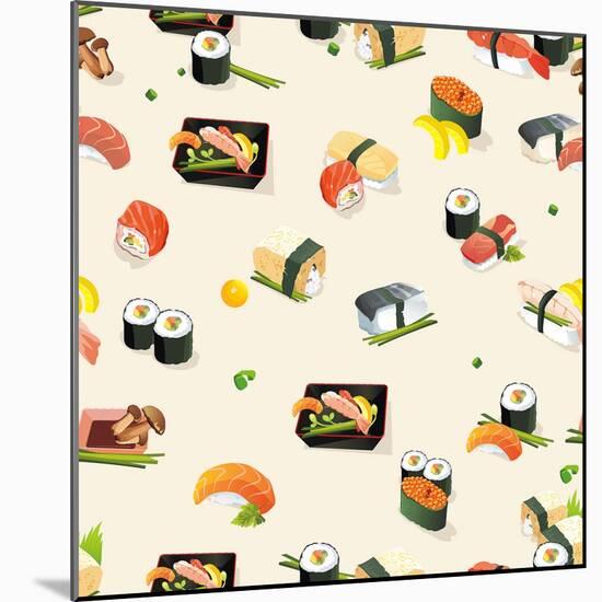 Beautiful Classic Japanese Seamless Pattern, Vector Illustration Sushi Texture-Alexey Vl B-Mounted Art Print