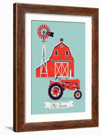 Beautiful Detailed Vector Poster or Web Banner Template on Old Farm with Classic Red Wooden Barn, W-Mascha Tace-Framed Art Print