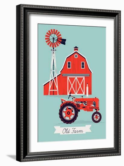 Beautiful Detailed Vector Poster or Web Banner Template on Old Farm with Classic Red Wooden Barn, W-Mascha Tace-Framed Art Print