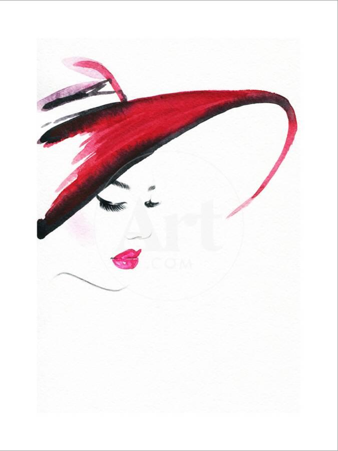 Beautiful Face Woman Portrait With Hat Abstract Watercolor Fashion Background Art Print By Anna Ismagilova Art Com