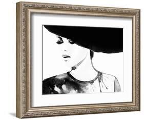 Beautiful Face. Woman Portrait with Hat. Abstract Watercolor .Fashion Background-Anna Ismagilova-Framed Art Print