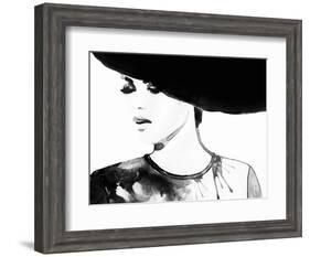 Beautiful Face. Woman Portrait with Hat. Abstract Watercolor .Fashion Background-Anna Ismagilova-Framed Art Print