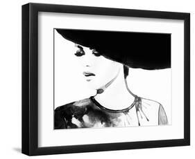 Beautiful Face. Woman Portrait with Hat. Abstract Watercolor .Fashion Background-Anna Ismagilova-Framed Art Print