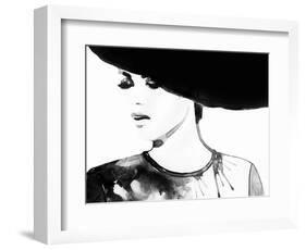 Beautiful Face. Woman Portrait with Hat. Abstract Watercolor .Fashion Background-Anna Ismagilova-Framed Art Print