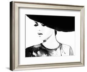 Beautiful Face. Woman Portrait with Hat. Abstract Watercolor .Fashion Background-Anna Ismagilova-Framed Art Print