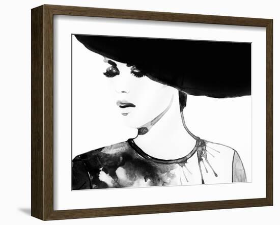 Beautiful Face. Woman Portrait with Hat. Abstract Watercolor .Fashion Background-Anna Ismagilova-Framed Art Print