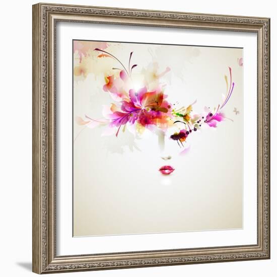 Beautiful Fashion Women With Abstract Design Elements-artant-Framed Art Print