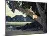 Beautiful Fashionable Mermaid Sitting On A Mighty Tree On The Beach-George Mayer-Mounted Art Print
